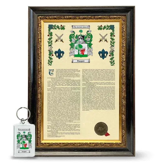 Pasquet Framed Armorial History and Keychain - Heirloom
