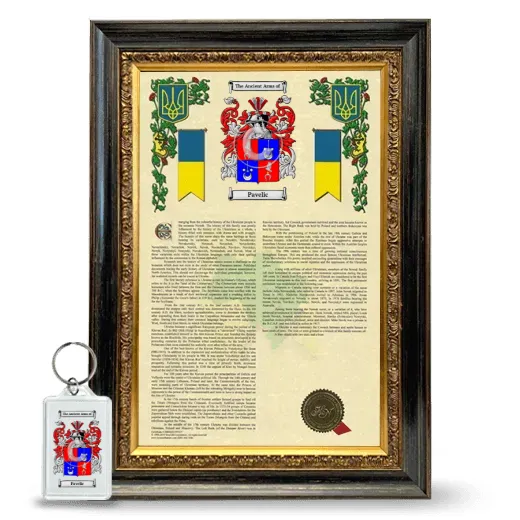 Pavelic Framed Armorial History and Keychain - Heirloom
