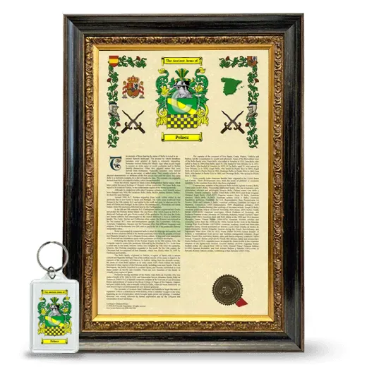 Pelaez Framed Armorial History and Keychain - Heirloom