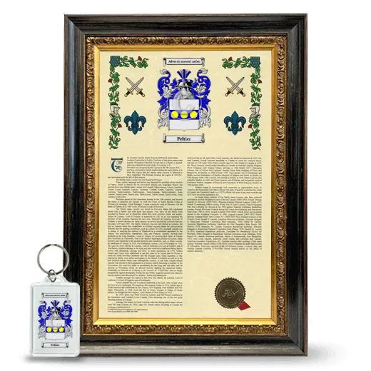Peltier Framed Armorial History and Keychain - Heirloom