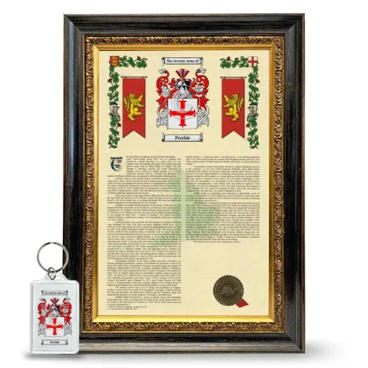 Pershie Framed Armorial History and Keychain - Heirloom