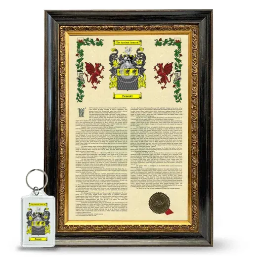 Pescott Framed Armorial History and Keychain - Heirloom