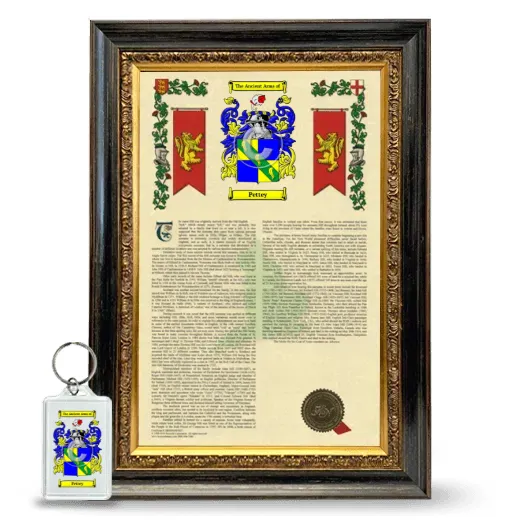 Pettey Framed Armorial History and Keychain - Heirloom