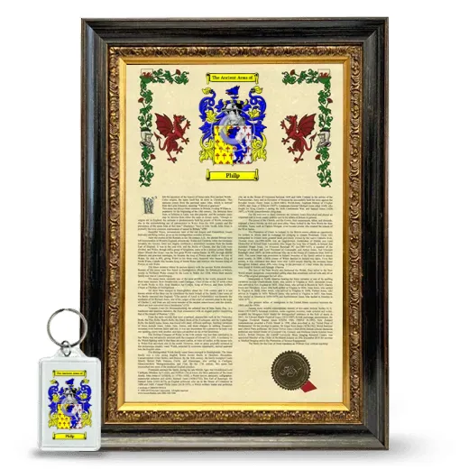 Philp Framed Armorial History and Keychain - Heirloom