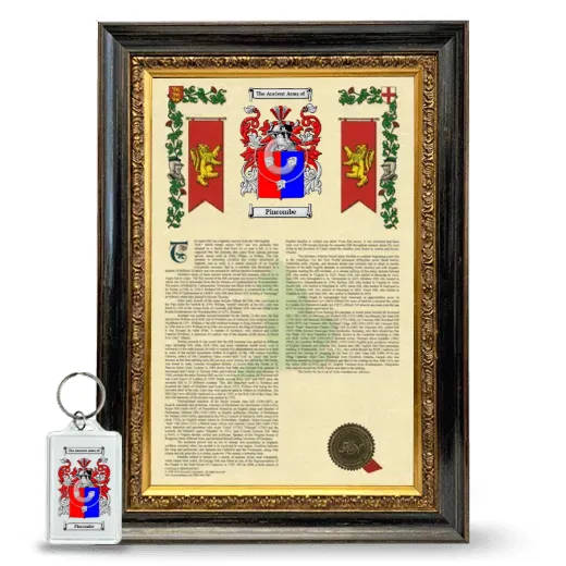 Pincombe Framed Armorial History and Keychain - Heirloom