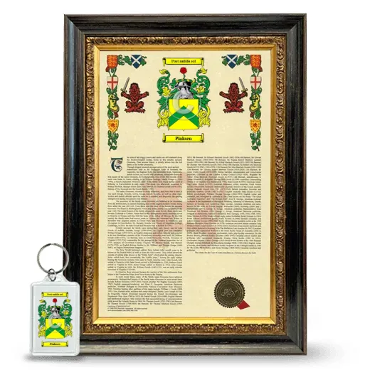 Pinksen Framed Armorial History and Keychain - Heirloom
