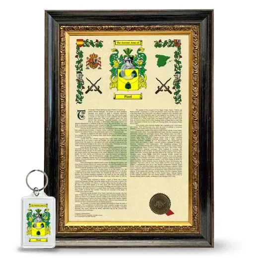 Pinol Framed Armorial History and Keychain - Heirloom