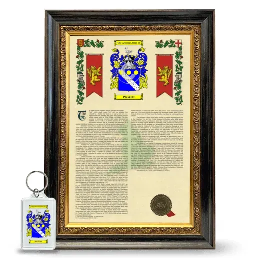 Plaskett Framed Armorial History and Keychain - Heirloom