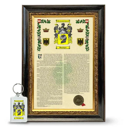 Plessinger Framed Armorial History and Keychain - Heirloom