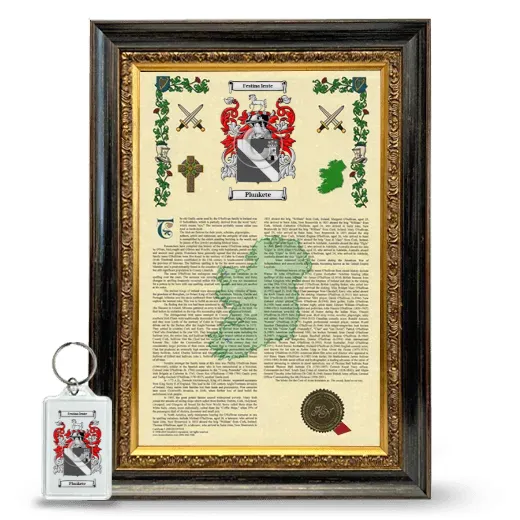 Plunkete Framed Armorial History and Keychain - Heirloom