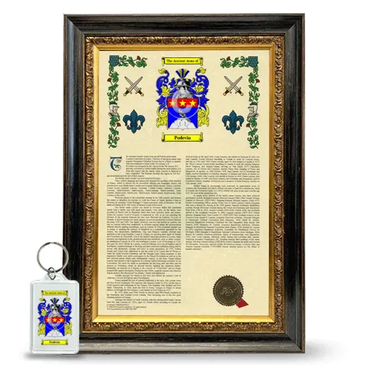 Podevin Framed Armorial History and Keychain - Heirloom