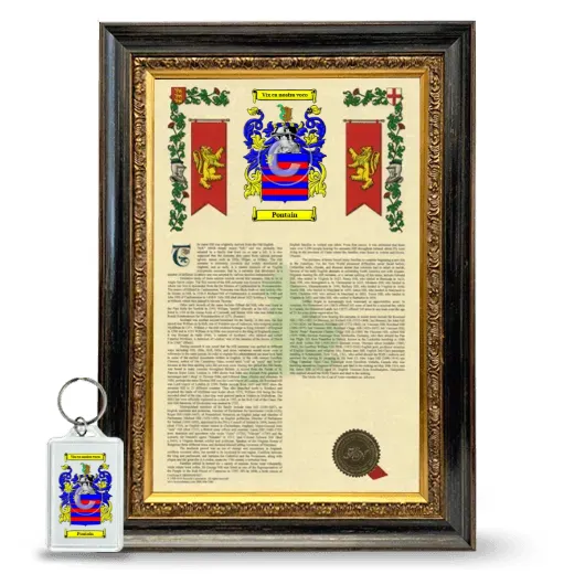 Pontain Framed Armorial History and Keychain - Heirloom