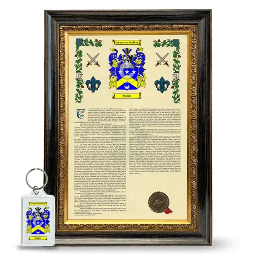 Porier Framed Armorial History and Keychain - Heirloom