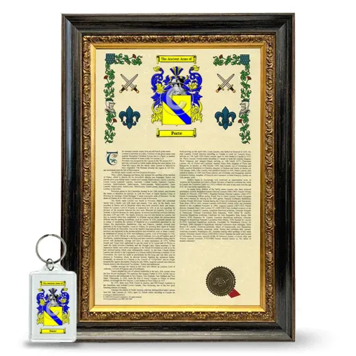 Porte Framed Armorial History and Keychain - Heirloom
