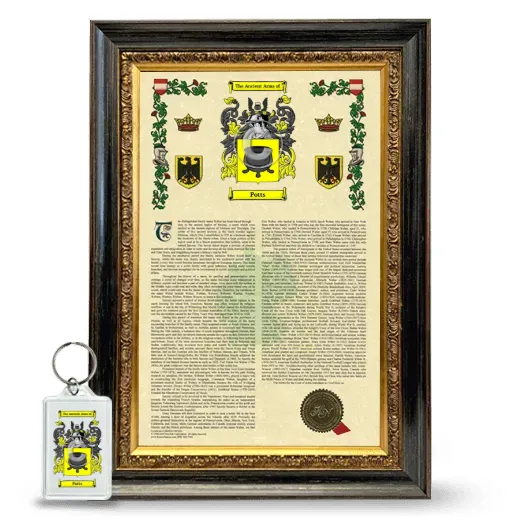 Potts Framed Armorial History and Keychain - Heirloom