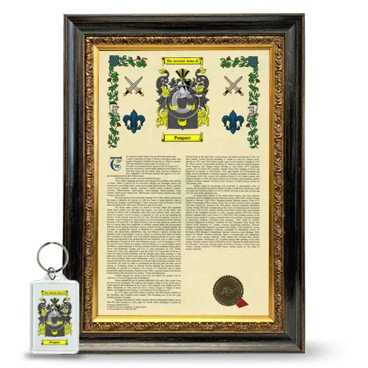 Poupart Framed Armorial History and Keychain - Heirloom