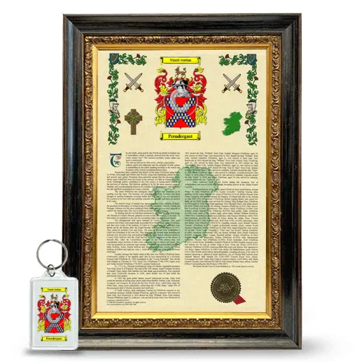 Prendregast Framed Armorial History and Keychain - Heirloom