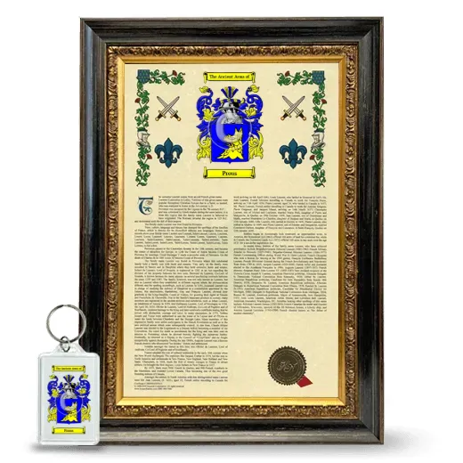 Prous Framed Armorial History and Keychain - Heirloom