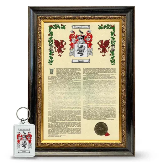 Pruett Framed Armorial History and Keychain - Heirloom