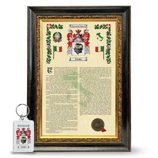 Puccini Framed Armorial History and Keychain - Heirloom