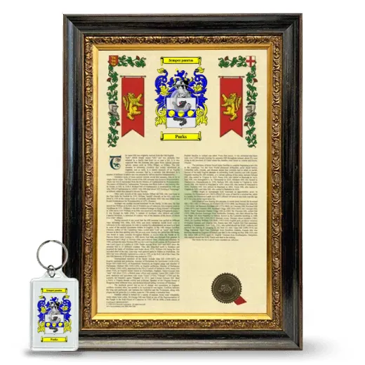 Purks Framed Armorial History and Keychain - Heirloom