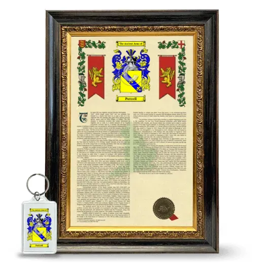 Puttrell Framed Armorial History and Keychain - Heirloom