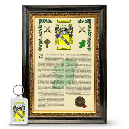 Quinny Framed Armorial History and Keychain - Heirloom