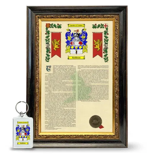 Rathburn Framed Armorial History and Keychain - Heirloom