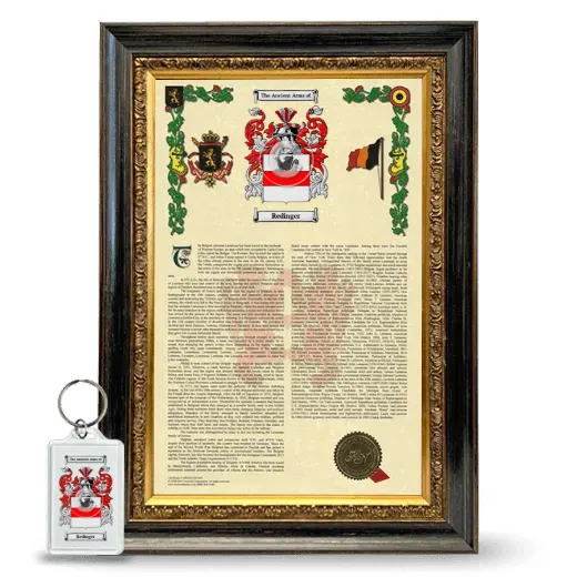 Redinger Framed Armorial History and Keychain - Heirloom