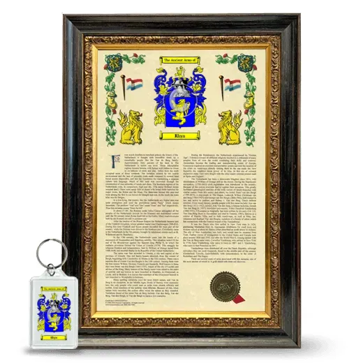 Rhyn Framed Armorial History and Keychain - Heirloom