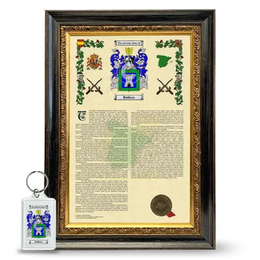 Roderas Framed Armorial History and Keychain - Heirloom