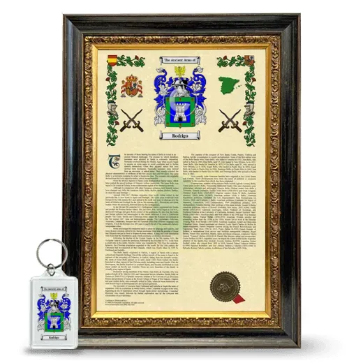 Rodrigo Framed Armorial History and Keychain - Heirloom