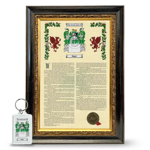 Roger Framed Armorial History and Keychain - Heirloom