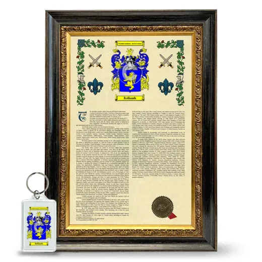 Rollands Framed Armorial History and Keychain - Heirloom