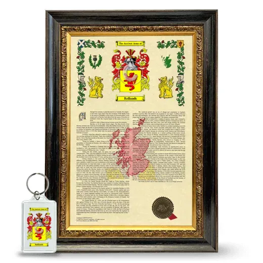 Rollands Framed Armorial History and Keychain - Heirloom
