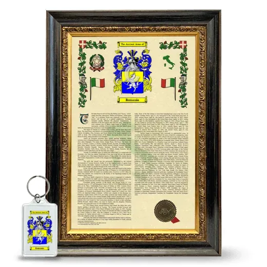 Romania Framed Armorial History and Keychain - Heirloom