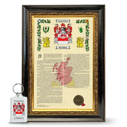 Romesburg Framed Armorial History and Keychain - Heirloom