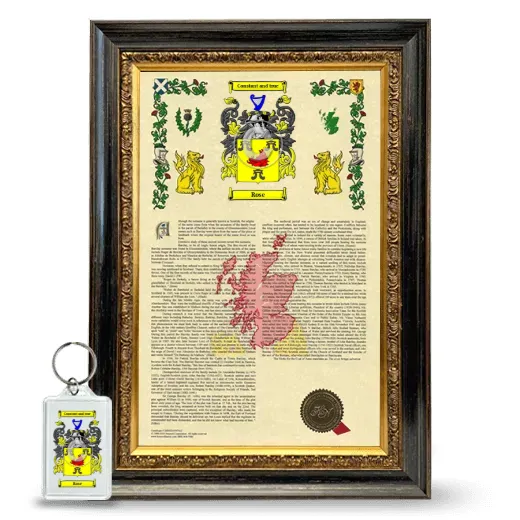 Rose Framed Armorial History and Keychain - Heirloom