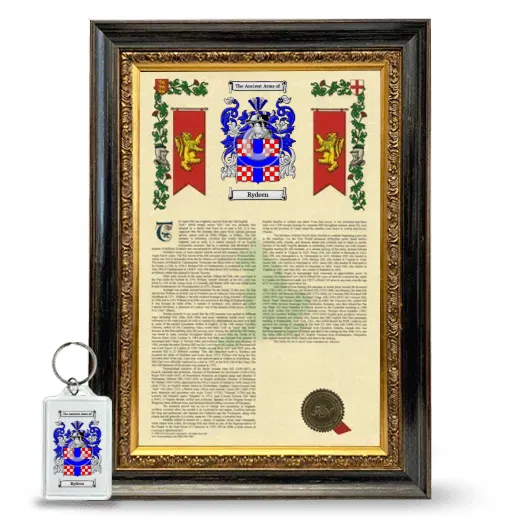 Rydeen Framed Armorial History and Keychain - Heirloom