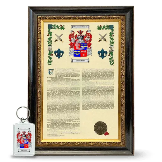 Saboureau Framed Armorial History and Keychain - Heirloom