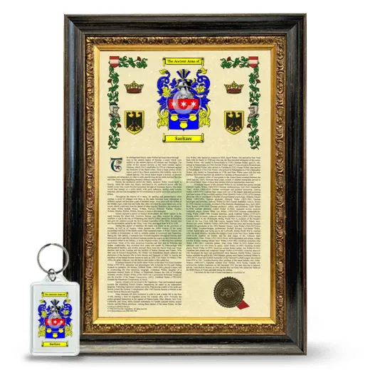 Saeltzer Framed Armorial History and Keychain - Heirloom