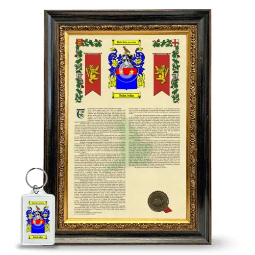 Saint john Framed Armorial History and Keychain - Heirloom
