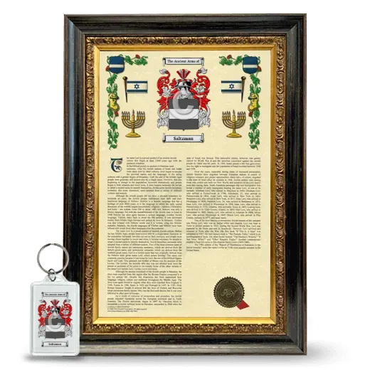 Saltzman Framed Armorial History and Keychain - Heirloom