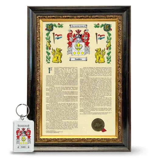 Sanders Framed Armorial History and Keychain - Heirloom