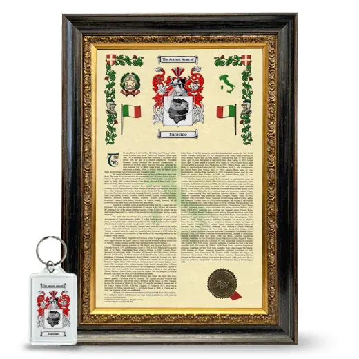 Saracino Framed Armorial History and Keychain - Heirloom