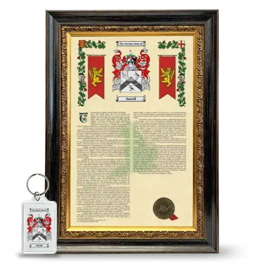 Sarrell Framed Armorial History and Keychain - Heirloom
