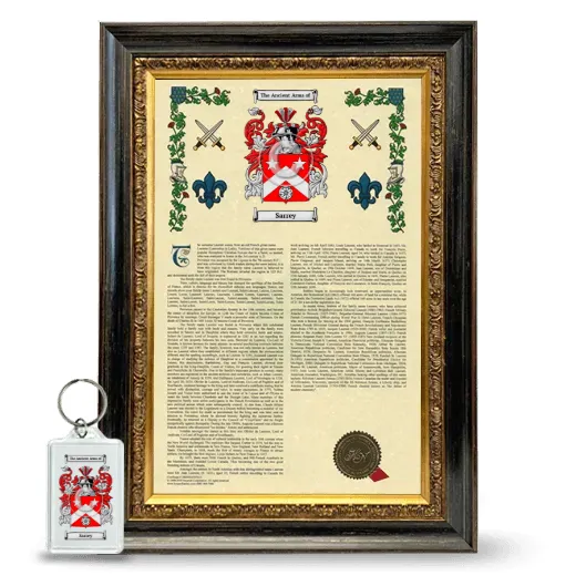 Sarrey Framed Armorial History and Keychain - Heirloom