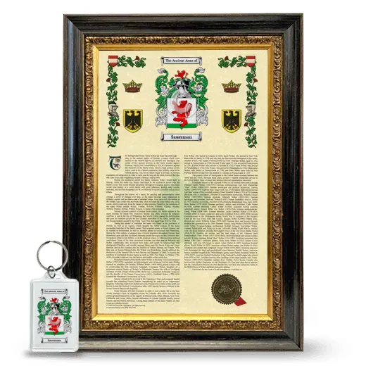 Sauerman Framed Armorial History and Keychain - Heirloom