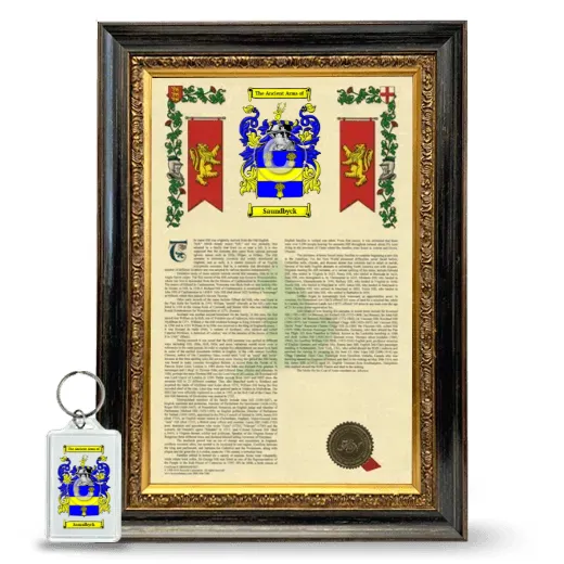 Saundbyck Framed Armorial History and Keychain - Heirloom