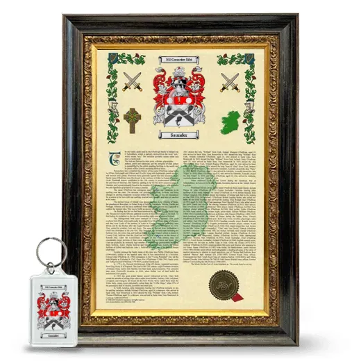 Saunder Framed Armorial History and Keychain - Heirloom